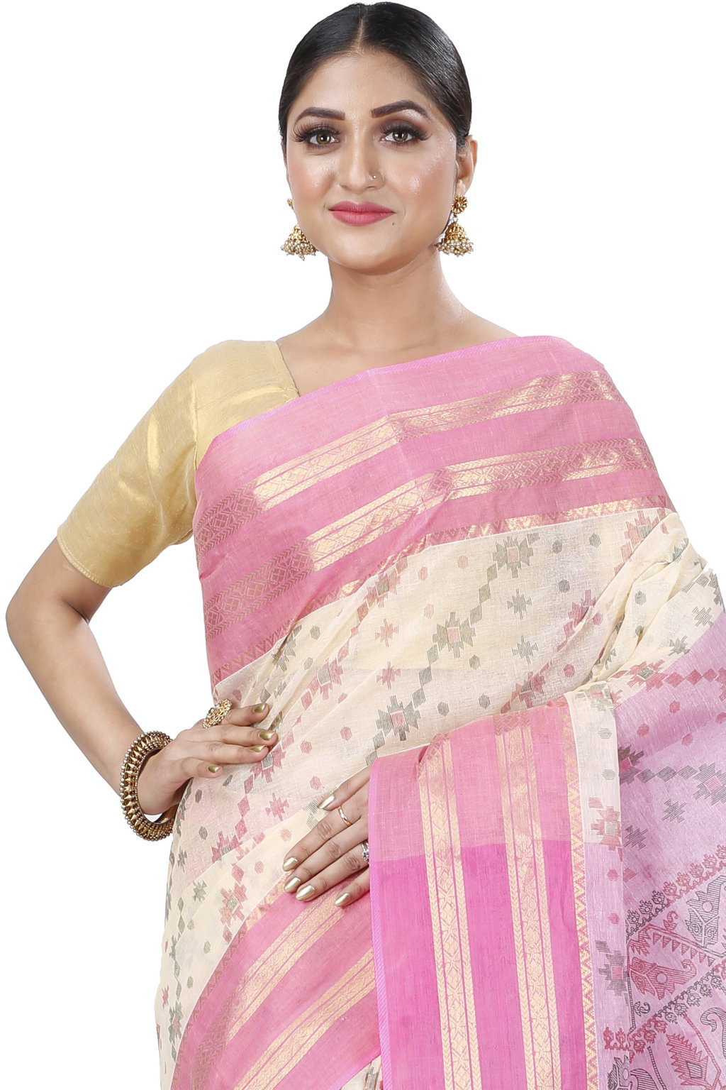 Pink Pure Cotton Rashi Print Tant Saree Print (1011)